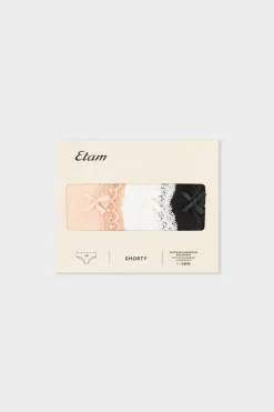 ETAM Culotte|Packs De Braguitas|Pack de 3 braguitas de algodón y encaje MULTICOLOR