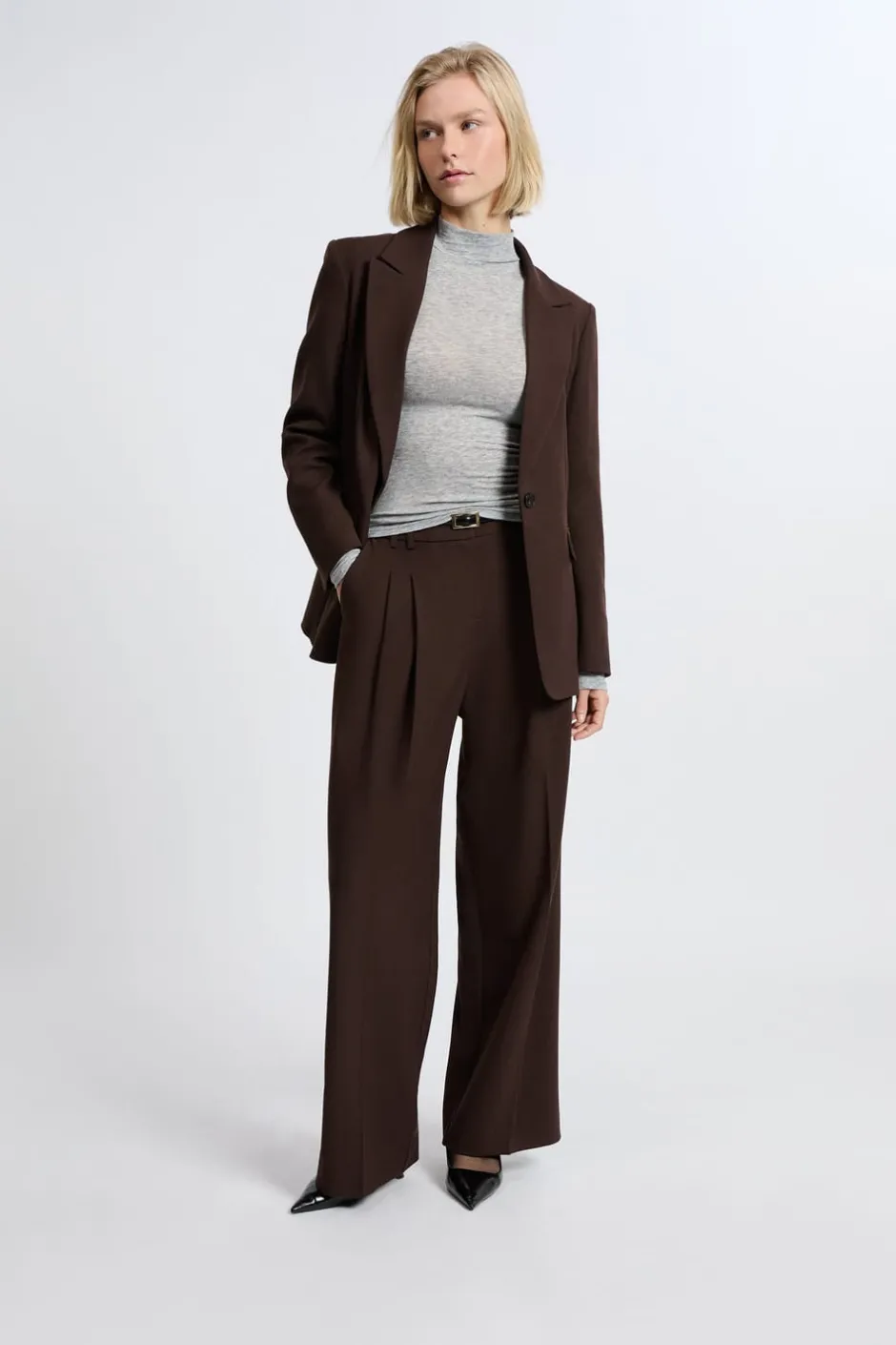 ETAM Corte Ancho|Pantalones|Pantalón ancho de sarga CHOCOLATE