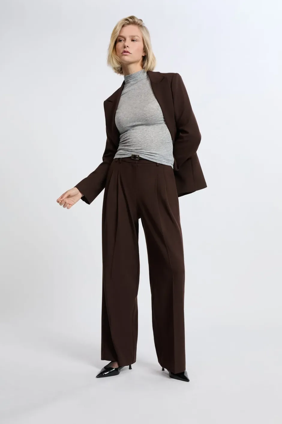 ETAM Corte Ancho|Pantalones|Pantalón ancho de sarga CHOCOLATE