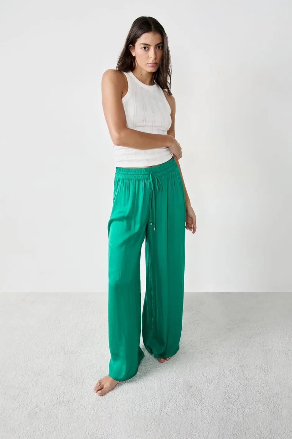 ETAM Partes De Abajo De Pijama|Pantalón ancho de satén ESMERALDA