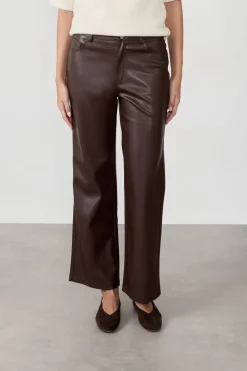 ETAM Corte Ancho|Pantalones|Pantalón anchos con efecto piel CHOCOLATE