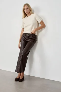 ETAM Corte Ancho|Pantalones|Pantalón anchos con efecto piel CHOCOLATE