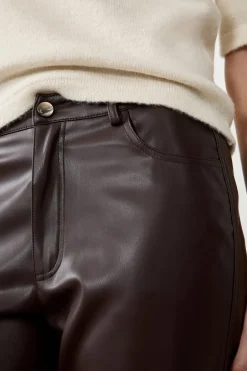ETAM Corte Ancho|Pantalones|Pantalón anchos con efecto piel CHOCOLATE