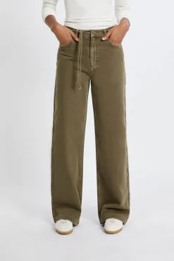 ETAM Jeans|Corte Ancho|Pantalón con cordón de algodón CAQUI