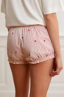 ETAM Los Pijamas Más Responsables|Partes De Abajo De Pijama|Pantalón corto bombacho a rayas y corazones de algodón IMP FD BLANCO