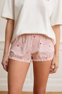 ETAM Los Pijamas Más Responsables|Partes De Abajo De Pijama|Pantalón corto bombacho a rayas y corazones de algodón IMP FD BLANCO