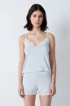 ETAM Partes De Abajo De Pijama|Los Pijamas Más Responsables|Pantalón corto de modal con detalle de encaje GRIS CLARO