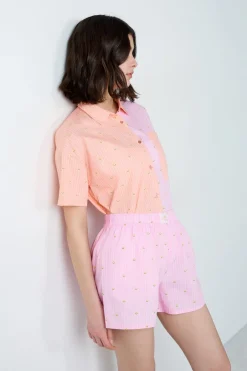 ETAM Partes De Abajo De Pijama|Los Pijamas Más Responsables|Pantalón corto de pijama a rayas de algodón Smiley®ORIGINALS ROSA