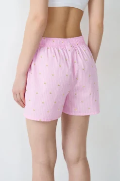 ETAM Partes De Abajo De Pijama|Los Pijamas Más Responsables|Pantalón corto de pijama a rayas de algodón Smiley®ORIGINALS ROSA