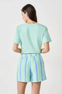 ETAM Partes De Abajo De Pijama|Los Pijamas Más Responsables|Pantalón corto de pijama a rayas de algodón AZUL CLARO