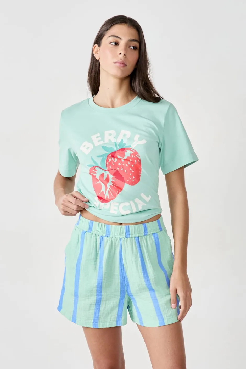 ETAM Partes De Abajo De Pijama|Los Pijamas Más Responsables|Pantalón corto de pijama a rayas de algodón AZUL CLARO