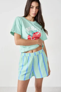 ETAM Partes De Abajo De Pijama|Los Pijamas Más Responsables|Pantalón corto de pijama a rayas de algodón AZUL CLARO