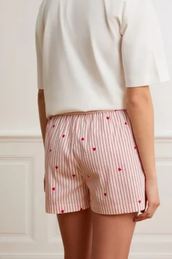 ETAM Partes De Abajo De Pijama|Los Pijamas Más Responsables|Pantalón corto de pijama a rayas y corazones con algodón IMP FD BLANCO