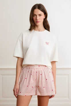 ETAM Partes De Abajo De Pijama|Los Pijamas Más Responsables|Pantalón corto de pijama a rayas y corazones con algodón IMP FD BLANCO