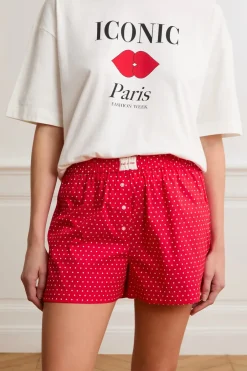 ETAM Los Pijamas Más Responsables|Partes De Abajo De Pijama|Pantalón corto de pijama con lunares y algodón ROJO