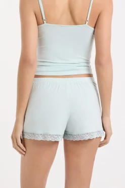 ETAM Los Pijamas Más Responsables|Pijamas Esenciales|Pantalón corto de pijama con detalles de encaje AZUL VERDOSO