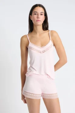 ETAM Partes De Abajo De Pijama|Los Pijamas Más Responsables|Pantalón corto de pijama con detalle de encaje ROSA CLARO