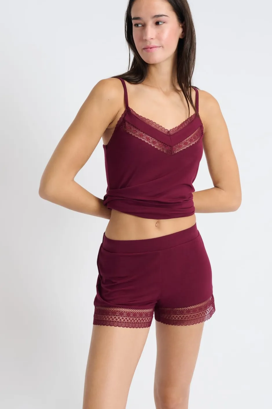 ETAM Partes De Abajo De Pijama|Los Pijamas Más Responsables|Pantalón corto de pijama con detalle de encaje VIOLETA