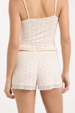 ETAM Los Pijamas Más Responsables|Pijamas Esenciales|Pantalón corto de pijama con detalles de encaje ROSA
