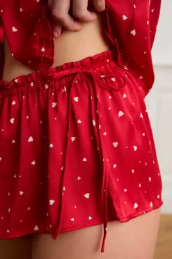 ETAM Los Pijamas Más Responsables|Partes De Abajo De Pijama|Pantalón corto de pijama de satén con lunares ROJO