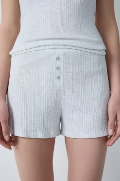 ETAM Partes De Abajo De Pijama|Los Pijamas Más Responsables|Pantalón corto de pijama de algodón acanalado GRIS