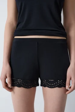 ETAM Partes De Abajo De Pijama|Los Pijamas Más Responsables|Pantalón corto de pijama de modal con detalles de encaje NEGRO
