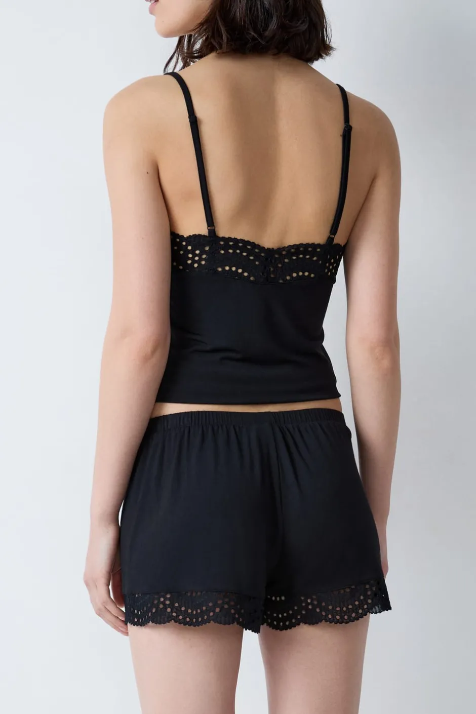 ETAM Partes De Abajo De Pijama|Los Pijamas Más Responsables|Pantalón corto de pijama de modal con detalles de encaje NEGRO