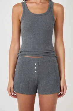 ETAM Partes De Abajo De Pijama|Los Pijamas Más Responsables|Pantalón corto de pijama de algodón acanalado, corte recto GRIS OSCURO
