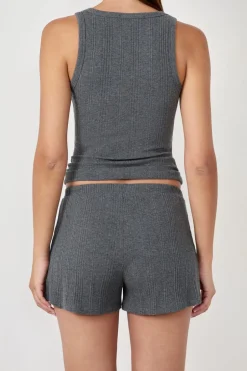 ETAM Partes De Abajo De Pijama|Los Pijamas Más Responsables|Pantalón corto de pijama de algodón acanalado, corte recto GRIS OSCURO