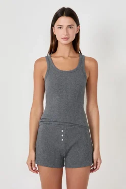 ETAM Partes De Abajo De Pijama|Los Pijamas Más Responsables|Pantalón corto de pijama de algodón acanalado, corte recto GRIS OSCURO