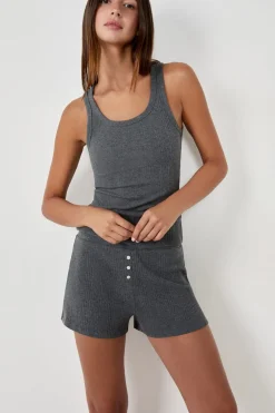 ETAM Partes De Abajo De Pijama|Los Pijamas Más Responsables|Pantalón corto de pijama de algodón acanalado, corte recto GRIS OSCURO