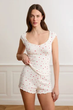 ETAM Los Pijamas Más Responsables|Partes De Abajo De Pijama|Pantalón corto de pijama de punto calado con estampado de corazones de algodón IMP FD crudo