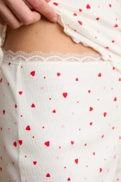 ETAM Los Pijamas Más Responsables|Partes De Abajo De Pijama|Pantalón corto de pijama de punto calado con estampado de corazones de algodón IMP FD crudo
