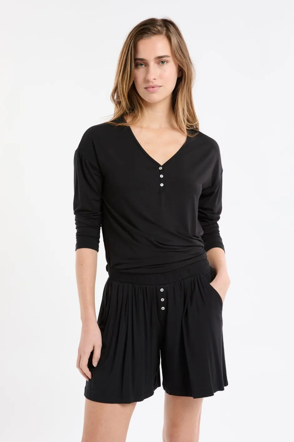 ETAM Pijamas Esenciales|Partes De Abajo De Pijama|Pantalón corto de pijama liso NEGRO