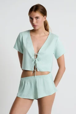 ETAM Partes De Abajo De Pijama|Pantalón corto de pijama satinado estampado CELADÓN