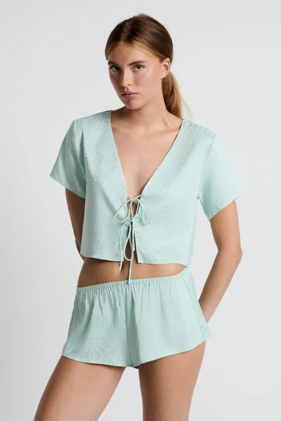 ETAM Partes De Abajo De Pijama|Pantalón corto de pijama satinado estampado CELADÓN