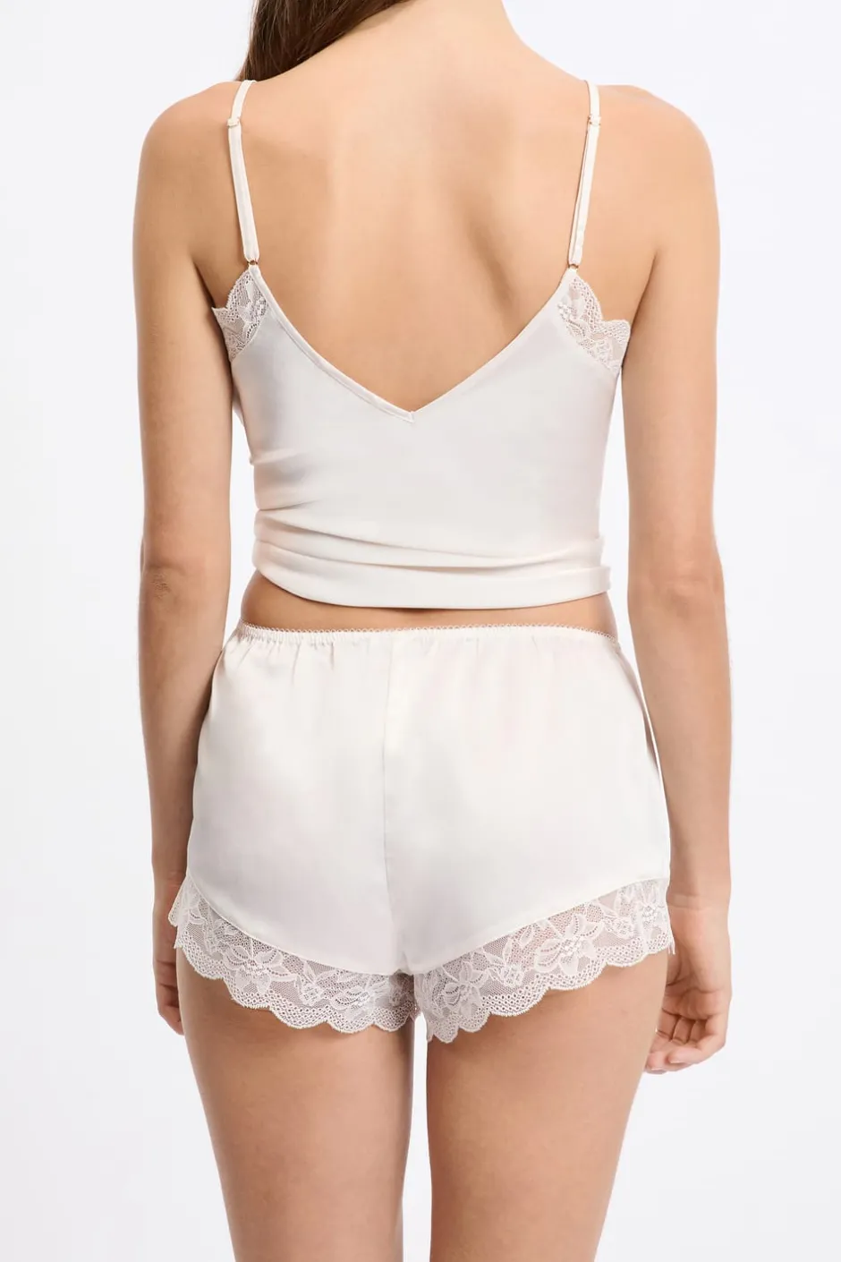 ETAM Pijamas Para Novias|Partes De Abajo De Pijama|Pantalón corto de pijama satinado con detalles de encaje CRUDO