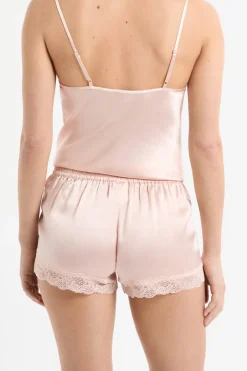 ETAM Pijamas Para Novias|Pijamas De Seda|Pantalón corto de seda con detalles de encaje VAINILLA