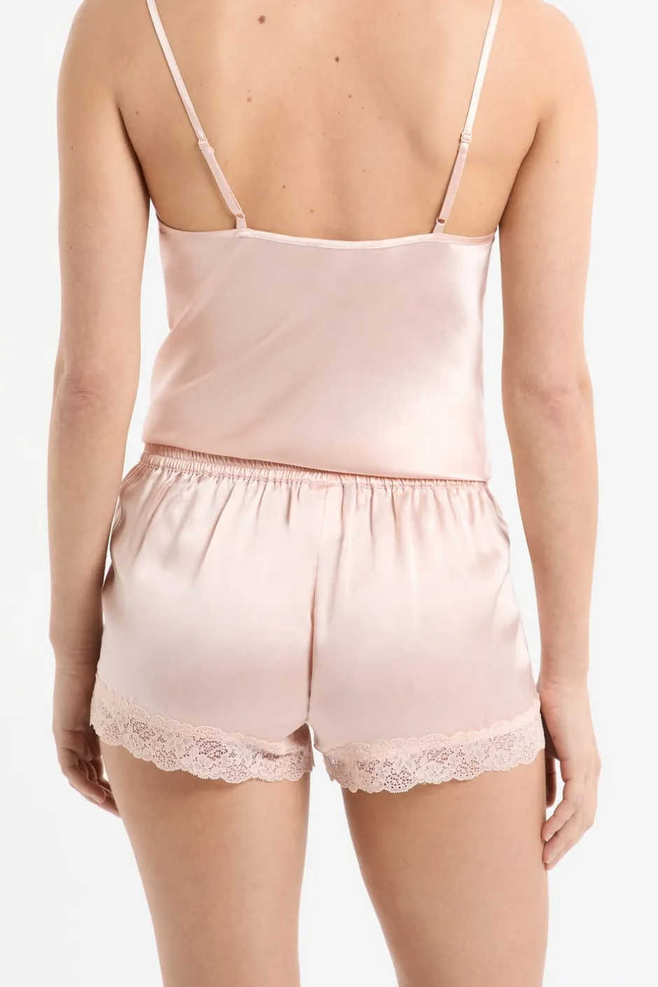 ETAM Pijamas Para Novias|Pijamas De Seda|Pantalón corto de seda con detalles de encaje VAINILLA