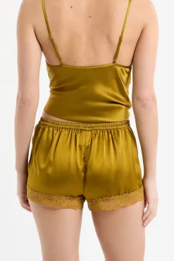 ETAM Pijamas De Seda|Partes De Abajo De Pijama|Pantalón corto de seda con detalles de encaje AMARILLO &Aacute;CIDO