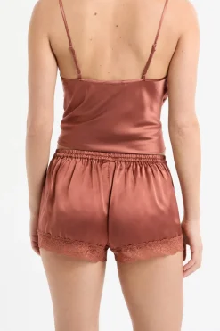 ETAM Pijamas De Seda|Partes De Abajo De Pijama|Pantalón corto de seda con detalles de encaje arena