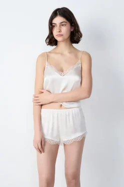 ETAM Pijamas De Seda|Partes De Abajo De Pijama|Pantalón corto de seda con detalle de encaje CRUDO