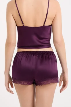 ETAM Pijamas De Seda|Partes De Abajo De Pijama|Pantalón corto de seda con detalles de encaje morado