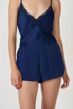 ETAM Partes De Abajo De Pijama|Los Pijamas Más Responsables|Pantalón cortos de pijama de satén AZUL MARINO