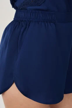ETAM Partes De Abajo De Pijama|Los Pijamas Más Responsables|Pantalón cortos de pijama de satén AZUL MARINO