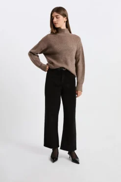 ETAM Corte Recto|Pantalones|Pantalón de algodón con efecto terciopelo NEGRO