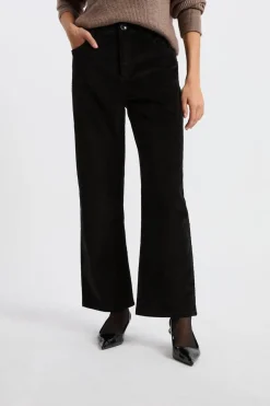 ETAM Corte Recto|Pantalones|Pantalón de algodón con efecto terciopelo NEGRO