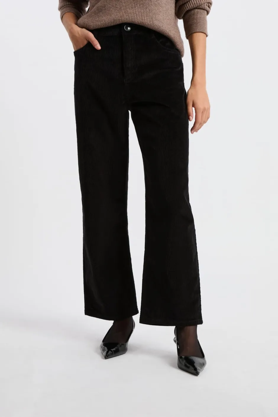 ETAM Corte Recto|Pantalones|Pantalón de algodón con efecto terciopelo NEGRO