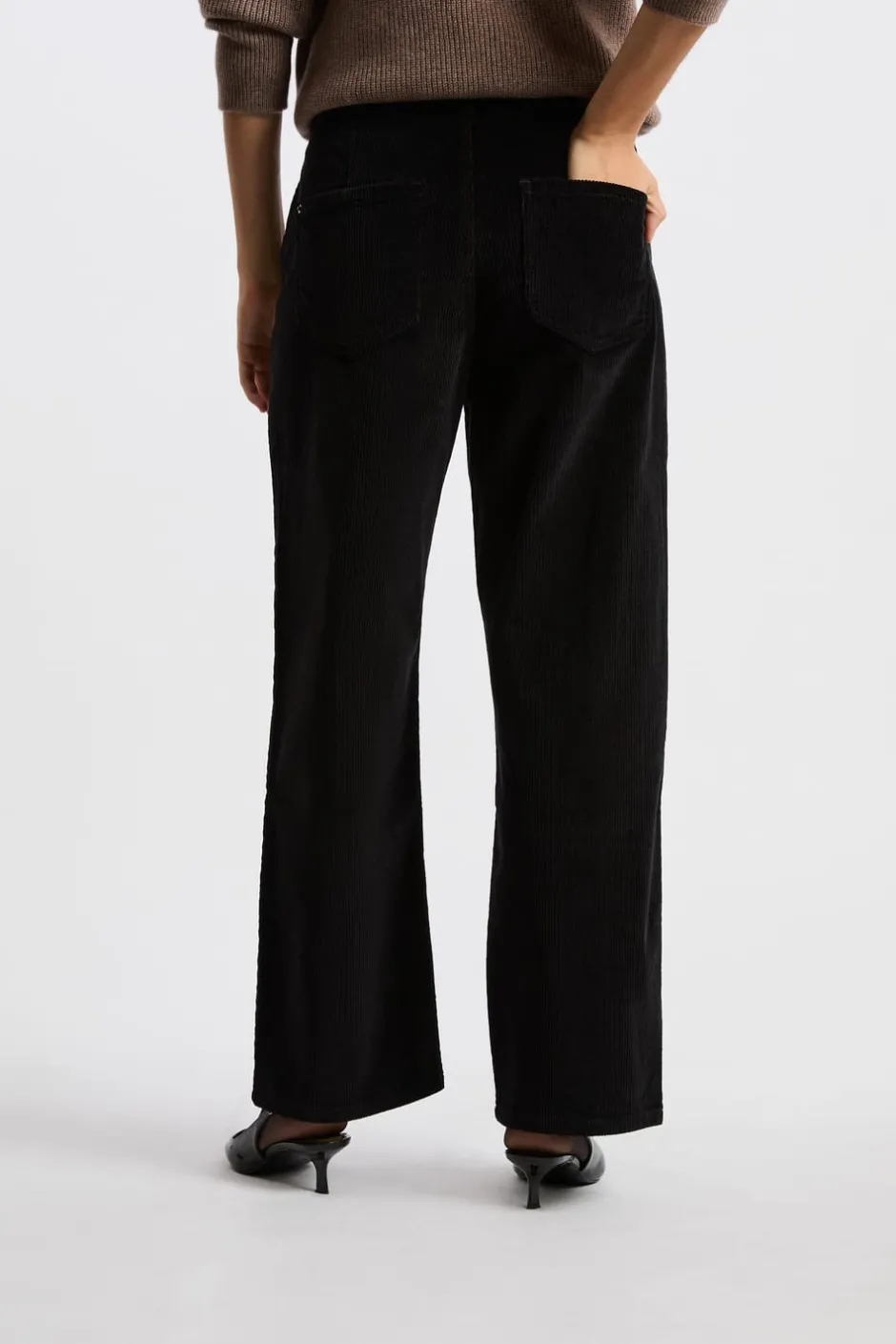ETAM Corte Recto|Pantalones|Pantalón de algodón con efecto terciopelo NEGRO
