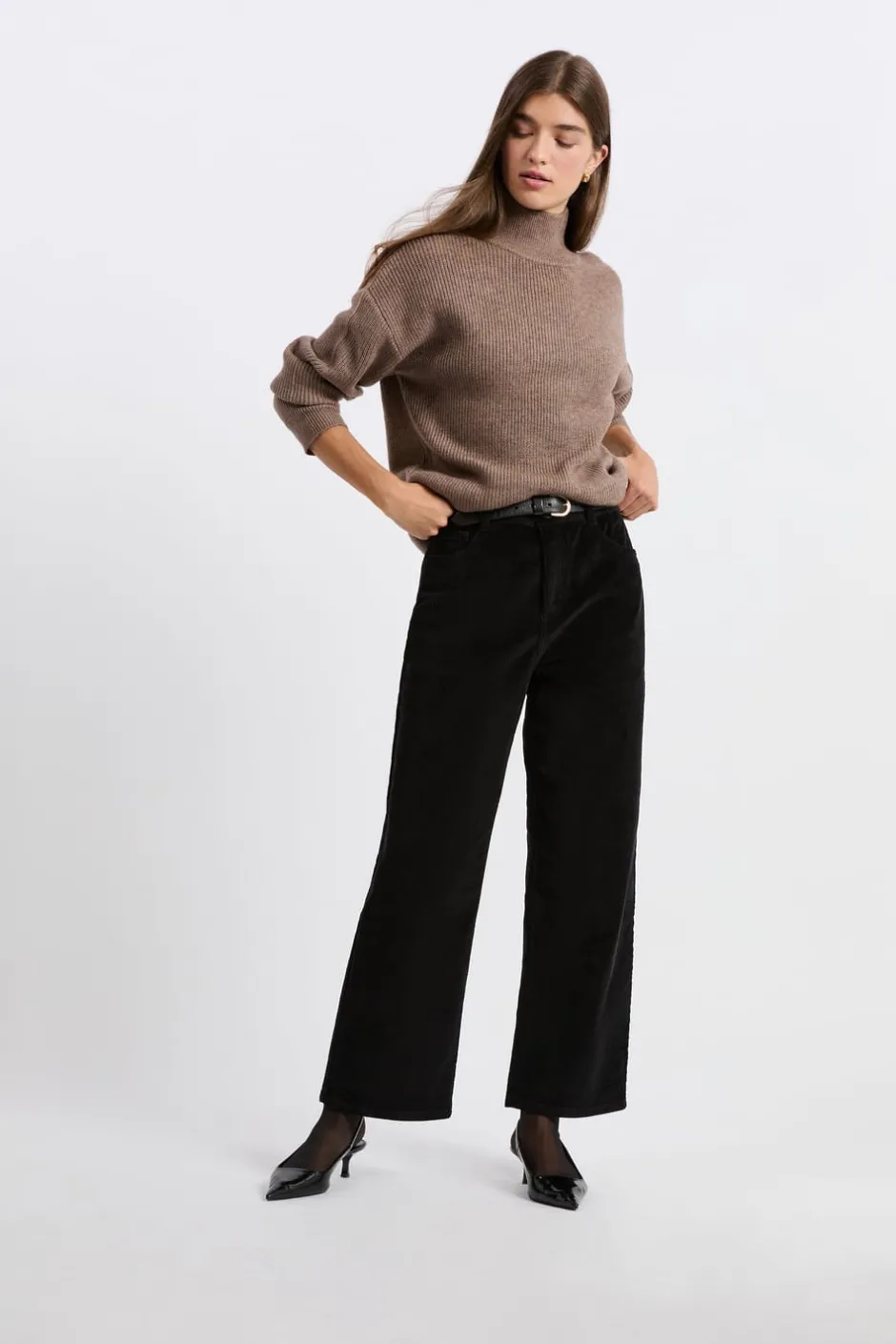 ETAM Corte Recto|Pantalones|Pantalón de algodón con efecto terciopelo NEGRO